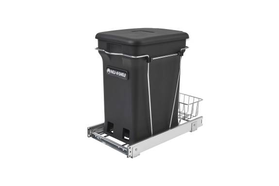 Chrome Wire Bottom Mount Waste Pullout with Single Green 6 Gal Compo Container